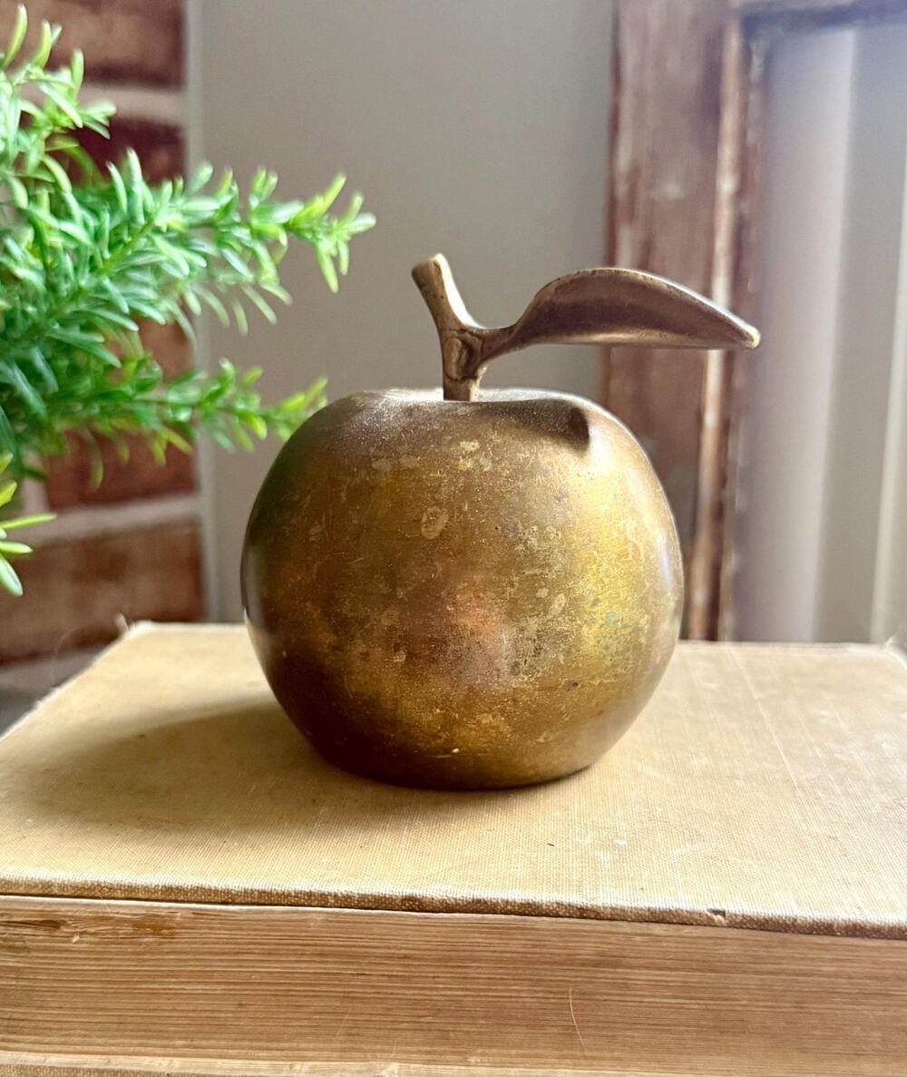 Vintage Solid Brass Apple Bell | 1970s 1980s Teacher Gift | Brass School Desk